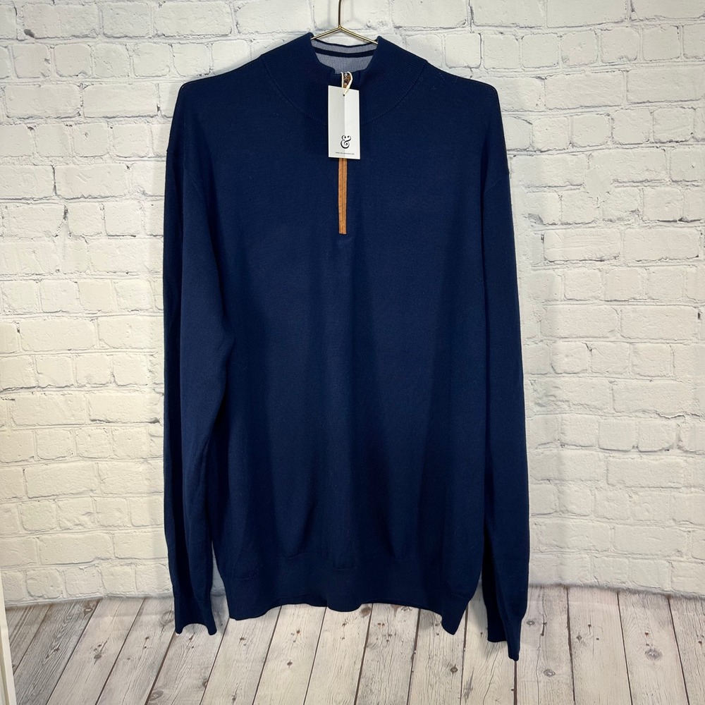 NEW Collars & Co Mens XXXL Navy 100% Australian Merino Wool Quarter Zip Sweater